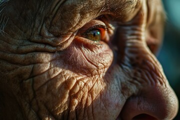 Canvas Print - A close-up of a person's face, the lines and contours telling a story of age, wisdom, and the passage of time.