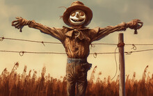 Illustration Of A Scarecrow Tied To A Pole