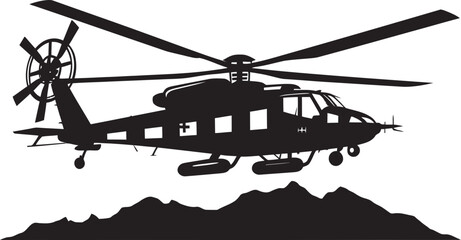 Wall Mural - Sleek Assault Black Combat Helicopter Emblematic Concept Aerial Precision Vector Black Helicopter Symbolic Symbol