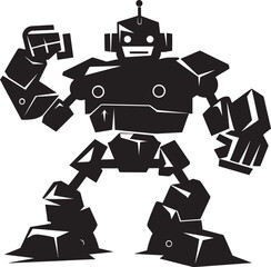 Wall Mural - Mini Mech Tiny Combat Robot in Black Vector Logo Adorable Defender Cute Tiny Combat Bot Emblem