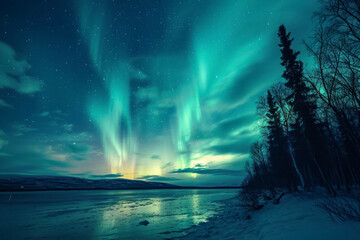 Northern lights (Aurora borealis) in the sky.