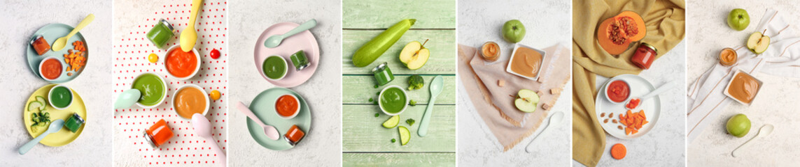 Wall Mural - Collage of healthy baby food, top view