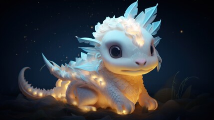 Poster - A small white dragon sitting on top of a pile of rocks