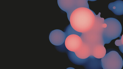 Abstract 3d fluid metaball shape with violet balls. Synthwave liquid pastel organic droplets with gradient color.