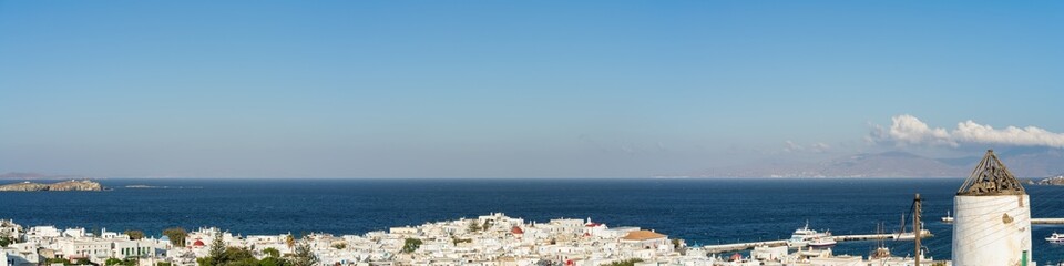 Wall Mural - Cityscape panorama of Mykonos coastline, Greece 