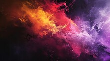 Glowing Purple Red Yellow Orange Black Abstract Color Gradient Banner Poster Cover Design, Dark Grainy Texture, Copy Space