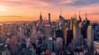 New York City panorama skyline at sunrise. Manhattan office buildings : skysrcapers at the morning. New York City panoramatic shot
