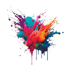 Wall Mural - Bright colorful paint watercolor acrylic splash splatter stain brush strokes drips on white background. Modern vibrant aquarelle spot. Rainbow trendy isolated on white. Vector watercolor illustration