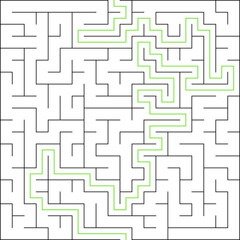 Wall Mural - Education logic game labyrinth for kids. Find right way. Isolated simple square maze black line on white background. With the solution. Vector illustration.