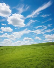 Canvas Print - Green rolling hills under blue sky with white clouds