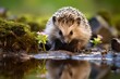 Spiky Charm: Adorable Hedgehog by the Water