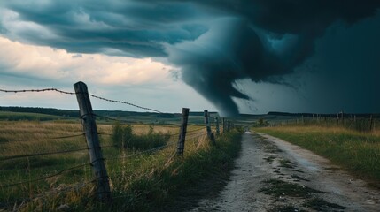 Wall Mural - a large black cloud is coming out of the sky. suitable for weather-related projects