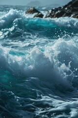 Wall Mural - Close up view of a wave in the ocean. Perfect for nature and beach-themed designs