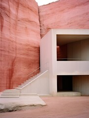 Wall Mural - Modern architecture integrates with the pink rock mountain