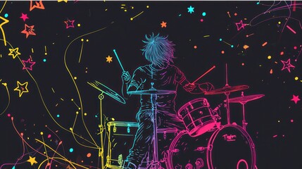 Canvas Print - silhouette of Drummer in hand sketch style