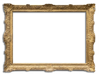 Wall Mural - Curved antique gold picture frame. Canvas on white background