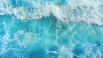  From above aerial view of turquoise ocean water with splashes and foam for abstract natural background and texture : Generative AI