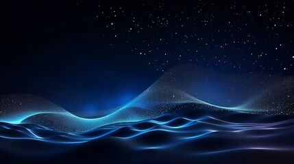Leinwandbilder - Abstract wave shape on a low-polygonal triangular background for design on the topic of cyberspace, big data, metaverse, network security, data transfer on dark blue abstract cyberspac : Generative AI