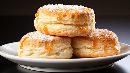 Wall Mural - Biscuit isolated on white. Biscuits are sprinkled with sugar. Crispy soft baked goods. Soft focus : Generative AI