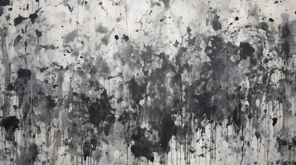 Aufkleber - splashing black ink. paint background black brush strokes on old cement wall : Generative AI