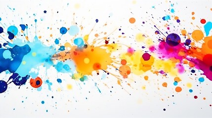 Leinwandbilder - Colorful ink splashes. Paint splatters on bright material. Multi color dots. Watercolor on white paper. : Generative AI