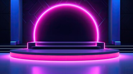 Sticker - 3d render abstract geometric neon background.