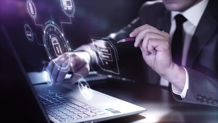 Wall Mural - virtual infographic about data protection and network.