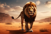  Amazingly Strong Lion In The Midst Of The Desert Generative AI 