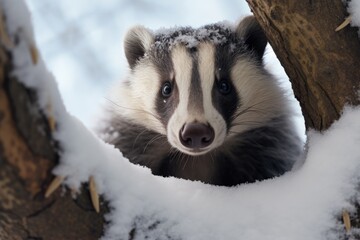 European forest badger in winter