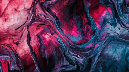 Wall Mural - red and black abstract colorful psychedelic organic liquid paint ink marble texture background. dark fluent surface wave motion mix random pattern. creativity flow painting coincidence concept.