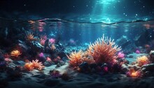 (((diffuse Dynamic Colors))) (((ultra Detailed Illustration Of Diffuse Nighttime Underwater Pov))) (((glowing, Magical, Scenery))) Stunning Visual Masterpiece, ((surreal Theme)) ((lit Dark Fantasy Rea