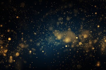 abstract blue and gold background with particles. golden dust light sparkle and star shape on dark e