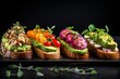 Set of avocado toasts, diverse ways this trendy and popular dish can be presented.