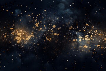 Wall Mural - Golden particles on dark cosmic starry background, abstract luxury texture for wallpaper or banner design