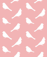 Vector Seamless Pattern Of Flat Small Birds Silhouette Isolated On Pink Background