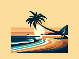 beautiful colorful sunset on a tropical paradise beach illustration palm tree vacation travel landscape