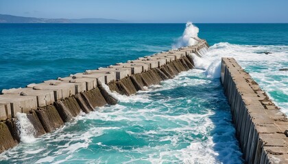 Coastal Protection: Tetrapod Breakwaters on the Shore