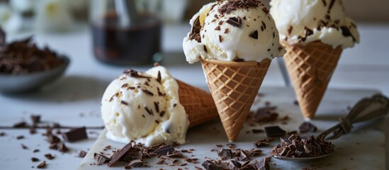 Sticker - Soft vanilla ice cream with chocolate flakes served in two wafer cones, also called flake 99s or Mr Whippy.