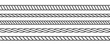 Repeating Rope Set. Seamless Hemp Cord Line Collection. Outline Chain, Braid, Plait Stripe Bundle. Horizontal Decorative Plait Pattern. Vector Marine Twine Design Elements For Banner, Poster, Frame