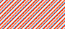 Barber Shop Pole Pattern. Abstract Diagonal Line Seamless Background. Textured Striped Repeating Wallpaper. Red, White, Blue Repeated Texture. Vector Dotted Wrapping Paper Backdrop. Barbershop Decor
