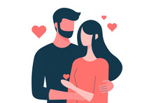 Minimalist Couple In Love Has A Good Relationship,man And Woman Holding A Red Heart Shape, Couple Concept For Valentine's Day And Love Day ,vector Lover Illustrations.