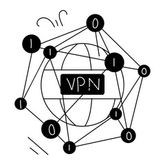 Wall Mural - easy to edit hand drawn mini illustration of vpn network