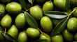 Fresh Green Olives Texture with Dew Drops