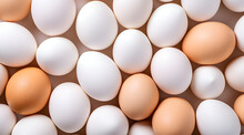 A neatly arranged collection of white eggs, Egg texture front top view