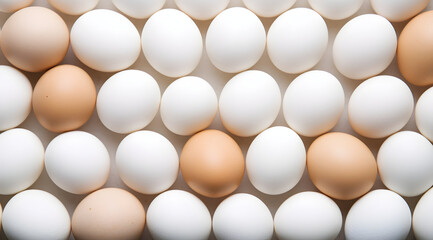 Wall Mural - A neatly arranged collection of white eggs, Egg texture front top view