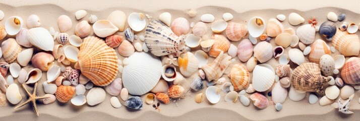 Wall Mural - A collection of seashells scattered on the sand