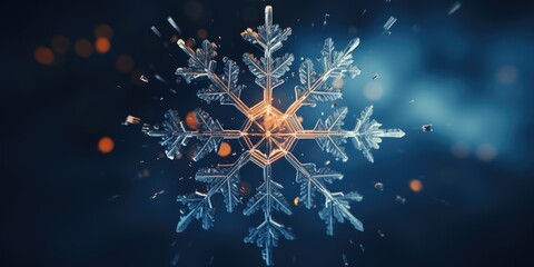 Wall Mural - sparkling snowflake winter background. detailed dancing ice crystals at christmas in glowing colors.