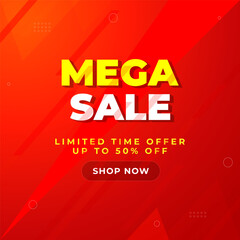 Wall Mural - mega sale banner promotion template with 3d text on red background. special deal label design. moder