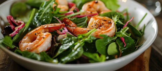 Sticker - Shrimp and greens salad.