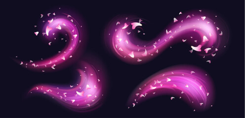 Wall Mural - pink fragrance wind swirl with glowing smoke and cherry or sakura tree flower petals. realistic vect